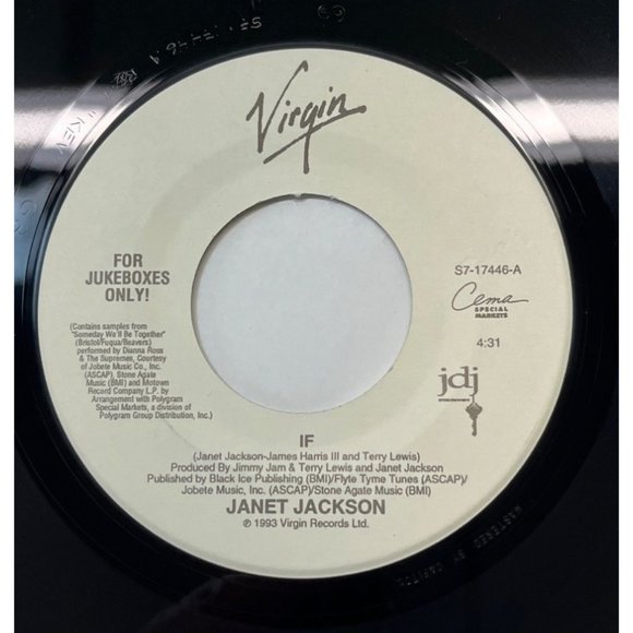 Janet Jackson If / One More Chance 45 Pop 1993 Virgin 17446 VG+ - Picture 1 of 6